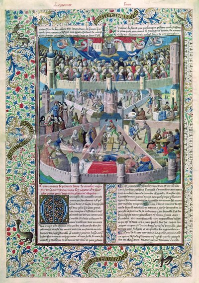Ms 246 fol.3v Vizi e virtù sulla Terra, da De Civitate Dei di Sant