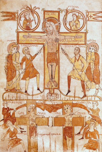 Ms 24 fol.7v La Crocifissione e la Divisione delle Vesti del Salvatore, da un Vangelo da French School