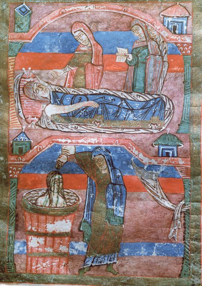 Ms 250 Donna idropica curata dai bagni di St. Radegund, da La Vita di St. Radegund da French School