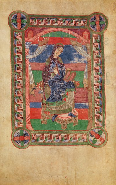 Ms 250 fol.43v Santa Radegonda (518-87) su un trono, da La vita di Santa Radegonda da French School