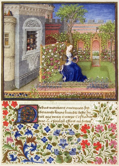 Ms 2617 Emilia nel suo giardino, Tavola 22, da La Teseida, di Giovanni Boccaccio (1313-75), 1340-41 da French School
