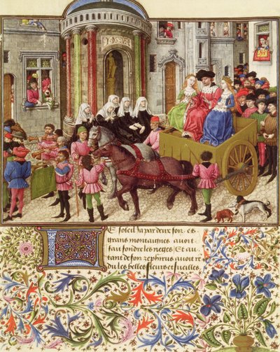 Teseo fa il suo ingresso trionfale ad Atene, da La Teseida, di Giovanni Boccaccio (1313-75) 1340-41 da French School