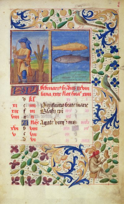 Ms 2697 Calendario per il mese di febbraio, dalle Heures de Notre Dame da French School