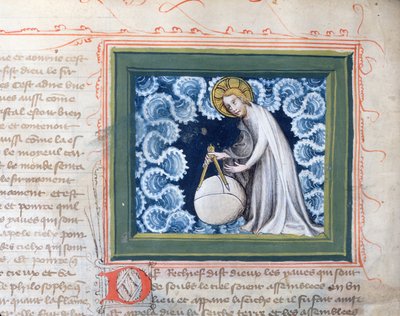 Dio crea il mondo, miniatura dalla Bibbia dei Grandi Agostiniani, 1494 da French School