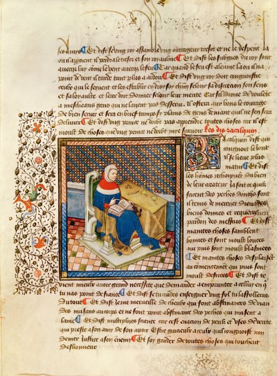 Ms 316 fol.3 Un filosofo alla sua scrivania, da Les Dits Moraux des Philosophes da French School