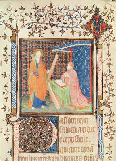 Ms 35 fol.17v Jean de France (1340-1416) Duca di Berry che prega davanti a Sant