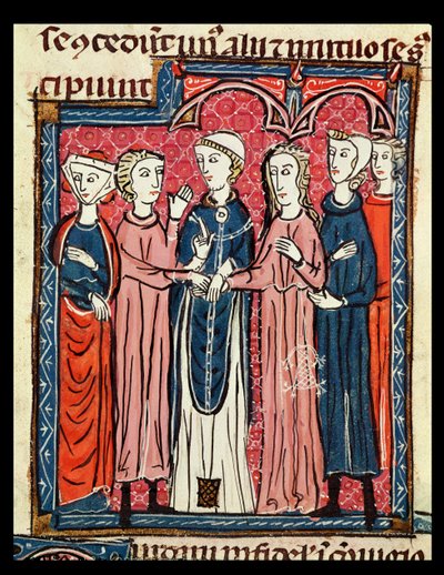 Ms 372 fol.153 Un matrimonio, dai Decreti di Graziano da French School