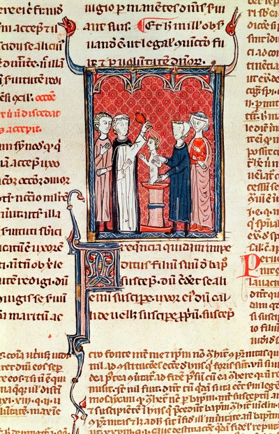 Ms 372 fol.161 Una scena di battesimo, dai Decreti di Graziano da French School