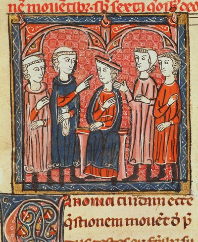 Ms 372 fol.1v Regolamento monetario, da Decreti di Graziano da French School