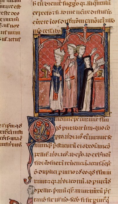Ms 372 fol.59v Una suora che prende i voti e messa celebrata da un vescovo, dai Decreti di Graziano da French School