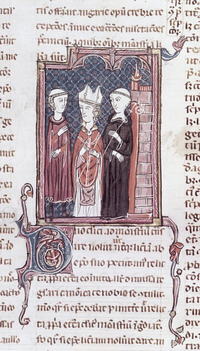 Ms 373 fol.51v Un monaco, un vescovo e un abate, dai Decreti di Graziano da French School