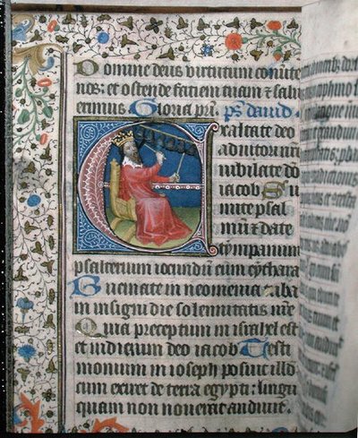 Ms 376 Re Davide che suona un Carillon, illustrazione da un salterio, inizio XV secolo da French School