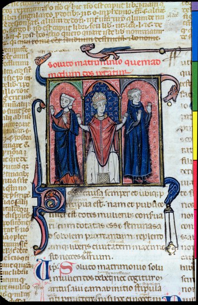 Ms 394, Illustrazione dal Digeste che raffigura la dissoluzione di un matrimonio da parte di un vescovo da French School