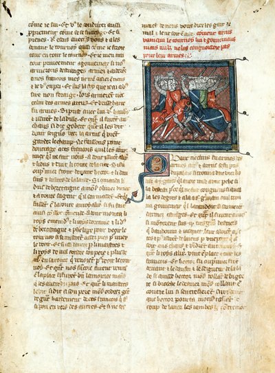 Ms 403 fol.163 Battaglia tra cavalieri, da Roman d