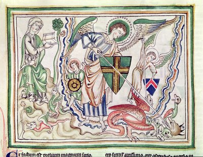 Ms 422 fol.47v San Michele che uccide il drago, da un