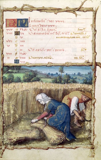 Ms 438 Il Mese di Luglio: Mietitura e Raccolta del Grano, da un Libro d