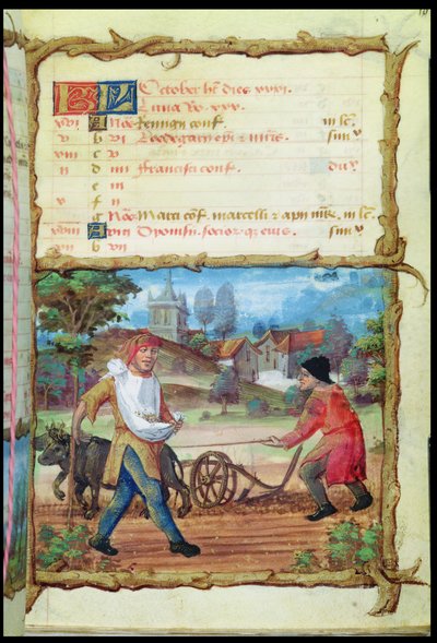 Il mese di ottobre: aratura e semina, da un libro d