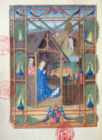 Ms 473 La Natività con pavoni, miniatura dalle Heures de Charles de France, c.1466-69 da French School