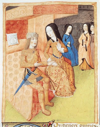 Ms 493 f.74v Enea e Didone, dalle opere di Virgilio, 1469 da French School