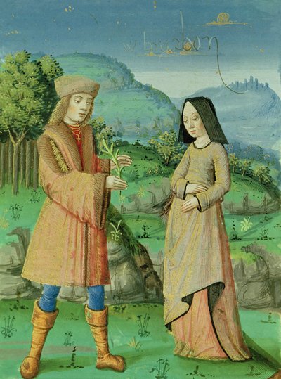 Ms 493 fol.123v Incontro di Enea e Anna, la sorella di Didone, dall
