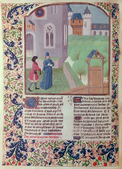 Ms 5064 f.202v Il frutteto, illustrazione da Le Livre des Prouffitz Champestres di Pietro de Crescenzi (1230-132021) da French School