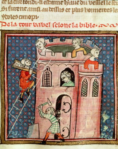 La Costruzione della Torre di Babele, dalla Bibbia Historiale di Guiart des Moulins da French School