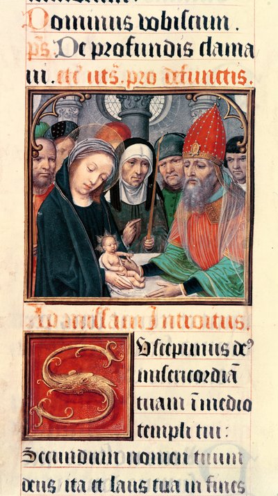 Ms 60 fol.25r Presentazione di Gesù al Tempio, da una raccolta di collette di Odoart de Bersacques, Prevosto di Saint-Omer da French School