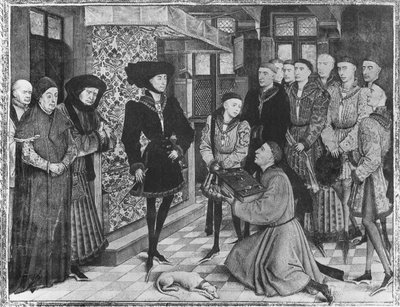 Cronache di Hainaut, Filippo il Buono, Duca di Borgogna, presentato con la traduzione delle Cronache di Jean Vauquelin, Carlo il Temerario da bambino alla sua sinistra da French School
