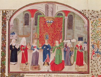 Ms 927 Fol.17v Virtù Teologiche e Cardinali, da Etica, Politica ed Economia di Aristotele (384-322 a.C.) da French School