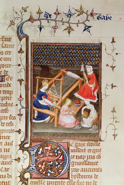 Ms Fr 12420 fol.71 Tanaquil che tesse, da `De Claris Mulieribus, dalle opere di Giovanni Boccaccio, 1402 da French School