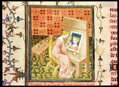Santa Marcia (d.632) dipinge un autoritratto, da De Claris Mulieribus, di Giovanni Boccaccio (1313-75) da French School