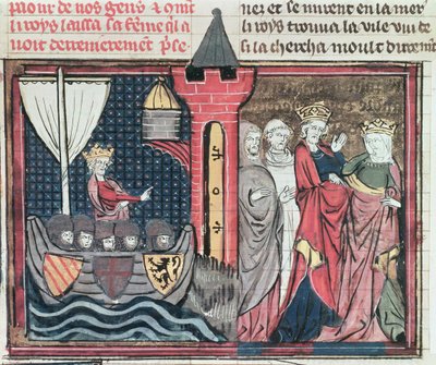 Ms Fr 22495 Fol.101 Baldovino I attraversa il fiume Giordano e rinuncia a sua moglie, da Le Roman de Godefroi de Bouillon, 1337 da French School