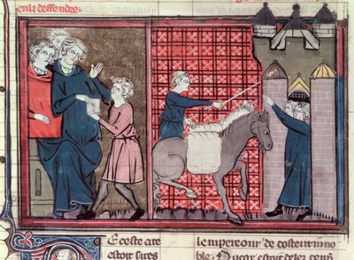 Ms Fr 22495 Fol.37v Un messaggero inviato per salvare Antiochia, da Le Roman de Godefroi de Bouillon, 1337 da French School