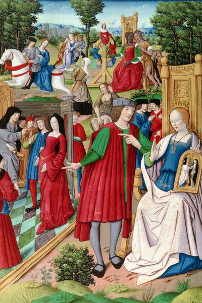 Ms Fr 225 f.120 Luigi XII (1462-1515) che conversa con Anna di Bretagna (1496-1533) illustrazione da Remèdes de l