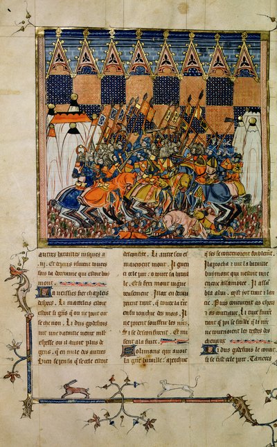 Scena di battaglia, dalla biografia di Goffredo di Buglione, Una Storia dei Santi Occidentali da French School