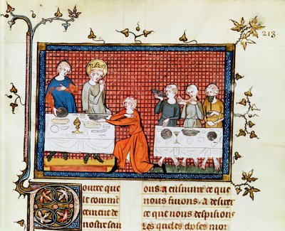 Ms. Fr. 5716 f.213 San Luigi che nutre i poveri, dalla Vita e miracoli di San Luigi, c.1330-40 da French School