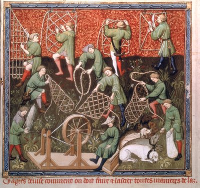 Uomini con reti, dal Livre de la Chasse di Gaston Phebus de Foix (1331-91) inizio XV secolo da French School