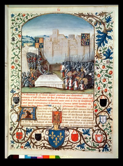 Ms Fr 82 Fol.59 Gli eserciti borgognoni e inglesi, da Anciennes Chroniques d