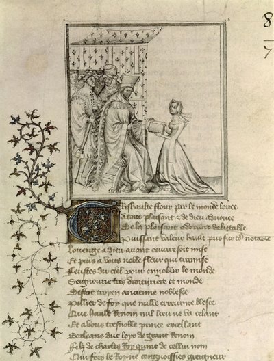 Ms Fr 848 fol.1 Christine de Pisan (1364-1430) presenta il suo lavoro a Luigi, Duca d