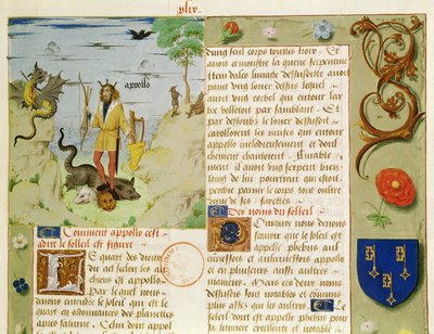 Ms Fr 9197 Fol.49 Apollo che uccide Pitone, da Livre des Eschecs d