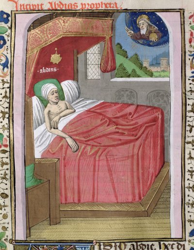 Ms H 7 fol.110v La Visione di Abdia, dalla Bibbia di Giovanni XXII da French School