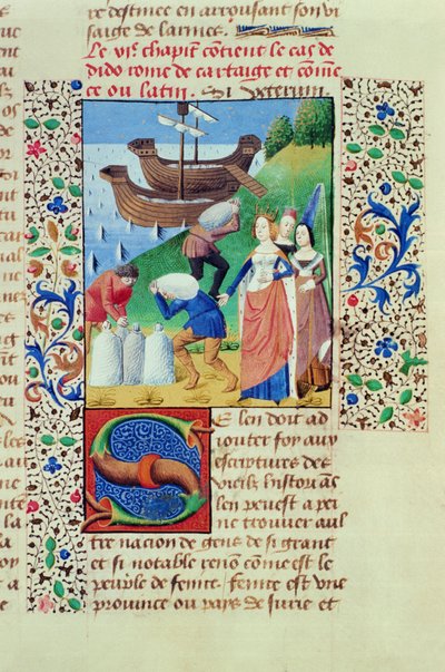 Didone che imbarca il tesoro di Sicheo, da La caduta dei principi, di Giovanni Boccaccio (1313-75) 1472 da French School