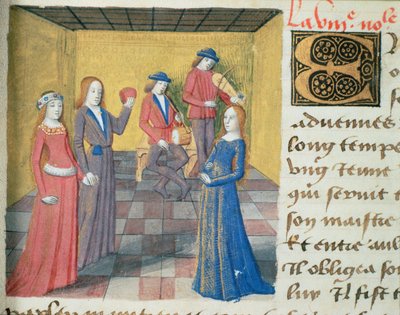 Ms Hunter 252 f.19r Musica e corteggiamento, da Les Cent Nouvelles Nouvelles, 1462 da French School