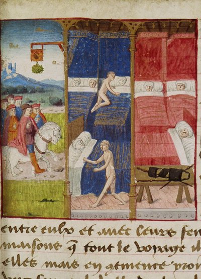 Ms Hunter 252 f.75v Ostello, da "Les Cent Nouvelles Nouvelles", 1462 da French School