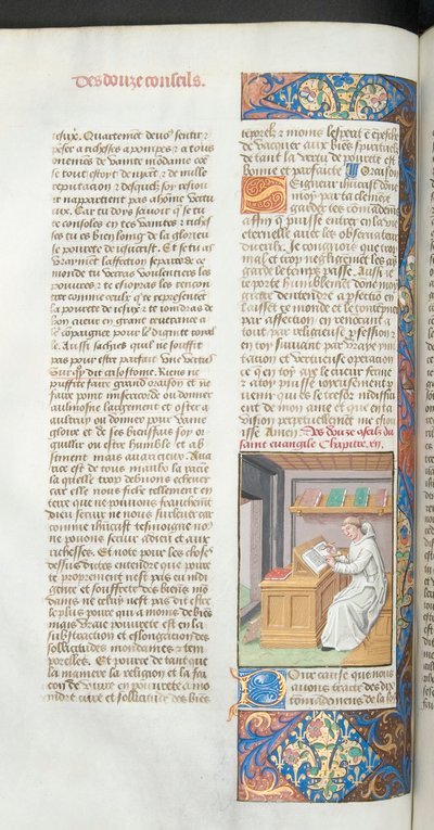 Un monaco certosino in bianco che scrive un manoscritto, illustrazione da Vita Christi di Ludolf di Sassonia, c.1490 da French School