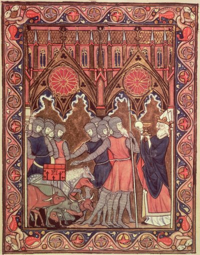 Abramo presenta i suoi prigionieri e il suo bottino a Melchisedec, dal Salterio di San Luigi, c.1258-70 da French School