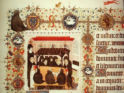 Lutto della Duchessa, con stemmi e dettagli animali, dalle Grandes Heures de Duc de Berry da French School