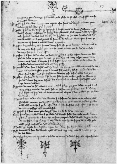 Pagina di testo dal processo dei Templari da French School