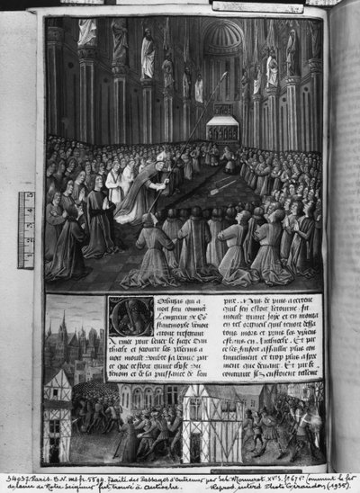 Ms.fr 5594 fol.67v Come fu trovata la lancia del Nostro Signore ad Antiochia, illustrazione da Les Passages d
