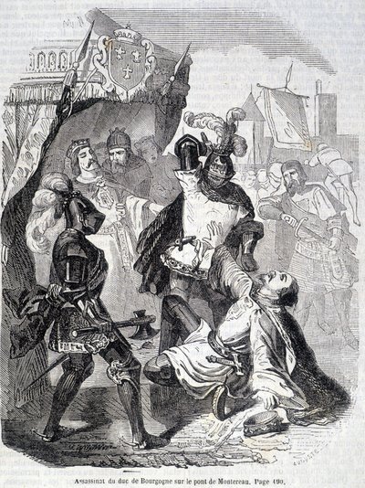 Assassinio del Duca di Borgogna (Giovanni senza paura) sul ponte di Montereau nel 1419 - in 